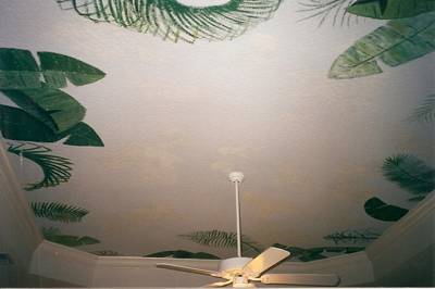 Ceiling art mural with huge palms