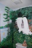 Forest scene with waterfall mural