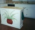 Potted plant mural on a kitchen island